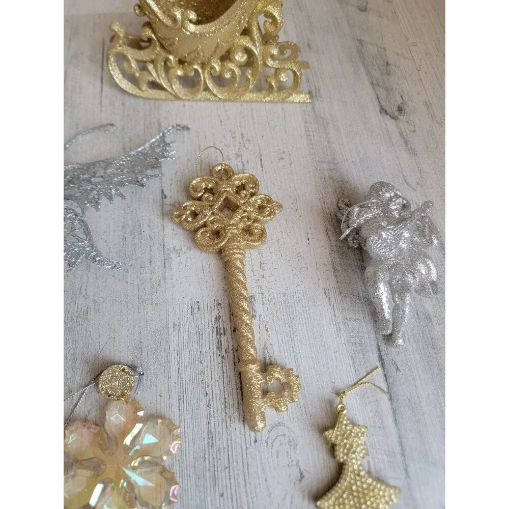 Unique glitter butterfly sleigh angel‎ tree ornament Xmas set